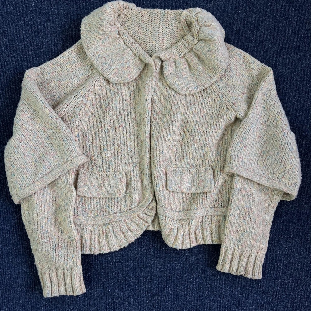 One Girl Who Serenity Sweater Womens Small Beige‎ Speckled Knit Cropped Cardigan